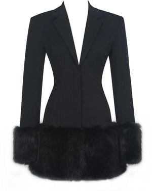 Miss Circle New York Wenona Fur Trimmed V-Neck Mini Blazer Dress - Blue