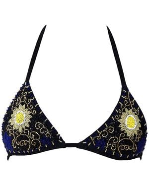 Self-Adore Dark Tide Hand-Beaded Embellished Bikini Top - Black