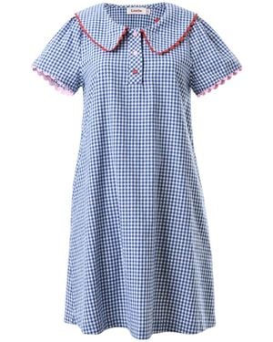 Louche Dot Gingham Ric Rac Trim Statement Collar Mini Dress - Blue