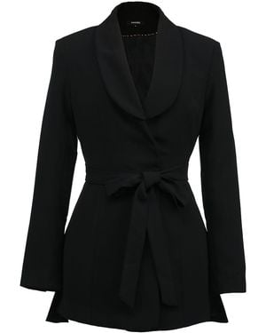 Smart and Joy Long Tailor Knot On Waist Blazer - Blue