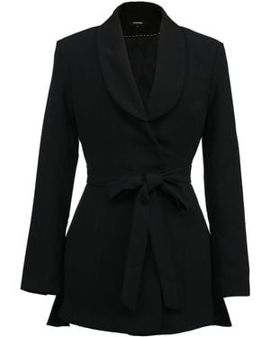 Smart and Joy Long Tailor Knot On Waist Blazer - Blue