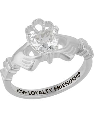 Spero London Sterling Clear Claddagh Ring - Metallic