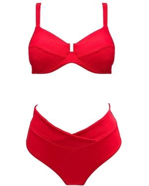 Aulala Paris Miss Bright Crossing High Waist Bikini Set - Red