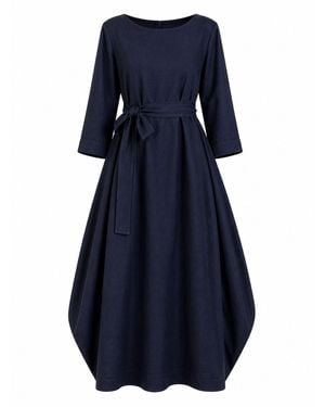 Nikka Place Maxi Linen Kaftan Dress With Tie And Bracelet Sleeves - Blue