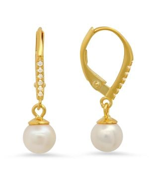 Kylie Harper Genuine Pearl & Diamond Cz Dangling Leverback Earrings - Metallic