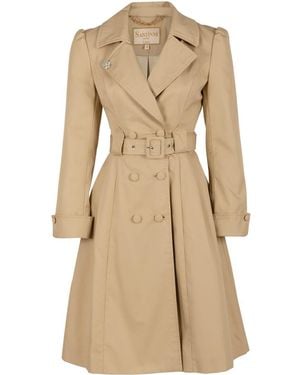 Santinni Neutrals Bergman Cotton Gaberdine Dress Trench Coat - Natural