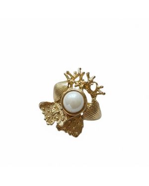 Silver & Elegant Co. Ocean Sculpture Charcoal Coral Ring - Metallic