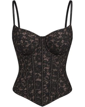 Malo Lace Corset Bustier Top - Black