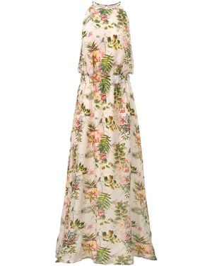 Oh!Zuza Neutrals Maxi Cupro & Modal Dress – Botanical Print - Metallic