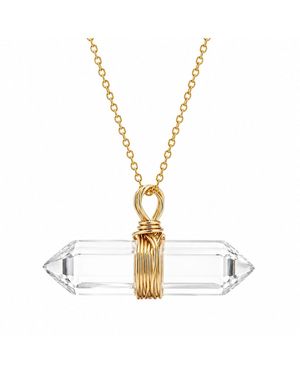 Ormiro Axis Mundi Clear Crystal Quartz Point Pendant Necklace - Metallic