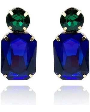 Michael Nash Jewelry Adelle Dark Sapphire Crystal Ocatgon And Emerald Round Stone Drop Earrings - Blue