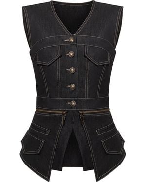 Tia Dorraine Sleeveless Denim Top Vest - Black