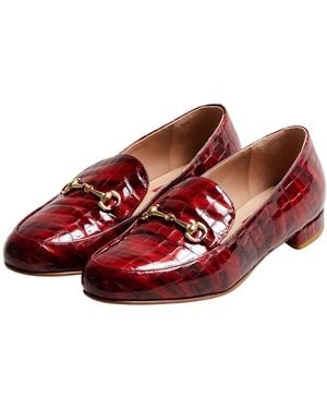 Luna Selene Garland Burgundy Patent Leather Croc Print Loafer Flat - Red