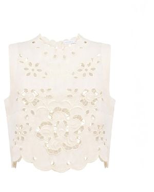 Annabo Celestial Garden Ivory Sleeveless Crop Top - White