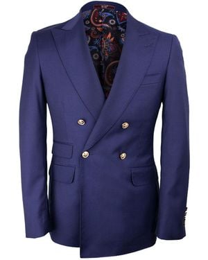 DAVID WEJ Aldo Double Breasted Peak Lapel Blazer – - Blue