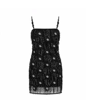 Lalipop Design Embroidered Sequin Tulle Mini Dress - Black