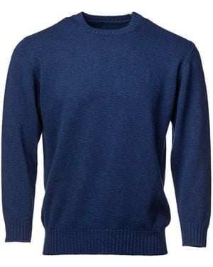 Kinalba Midnight Mid-Weight Plain Cashmere Crew Neck Sweater - Blue