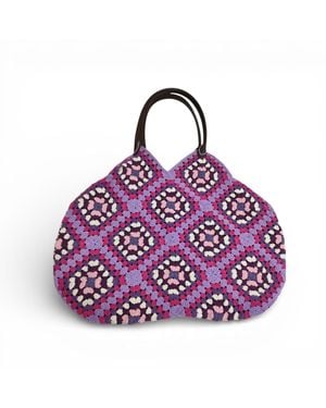 Springmoonatelier Handmade Lilac Plaid Crochet Bag – Boho Crochet Bag - Purple