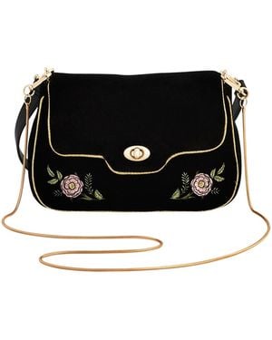 Fable England Rose Embroidered Clutch - Black