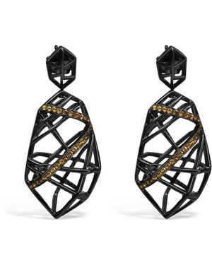 Bellus Domina Rhodium Plated Citrine Crossover Earrings - Black