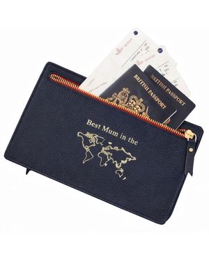 VIDA VIDA Double Zip Leather Travel Wallet - Blue