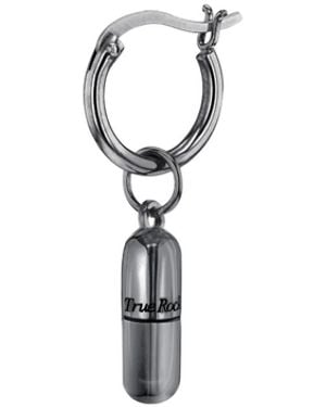 True Rocks Gun Metal Sterling Mini Pill Charm On Gun Metal Hoop Earring - Gray