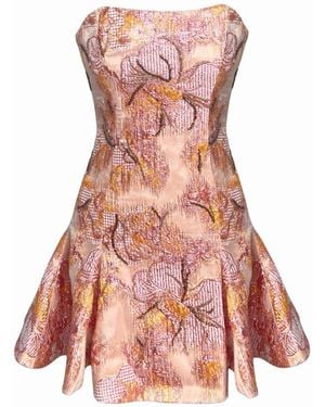 Gushka Rose Aurora Floral Jacquard Brocade Embellished Mini Dress - Pink