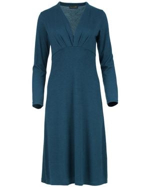 Conquista Jersey Knit Midi Dress – Elegant Long Sleeve, Below The Knee - Blue