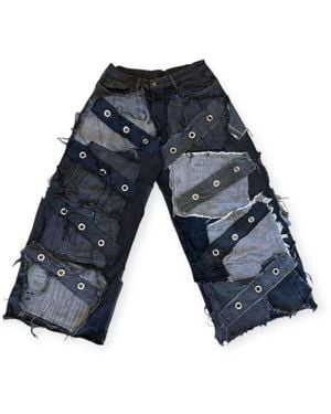 Zasta Studio Shred Couture Studded Wide Leg Jeans - Blue