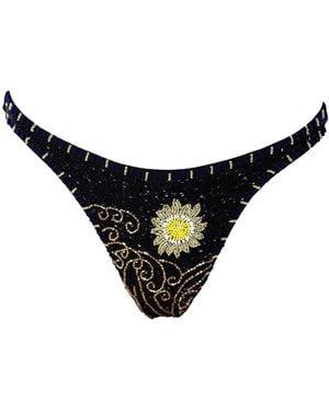 Self-Adore Dark Tide Hand-Beaded Embellished Bikini Bottom - Black