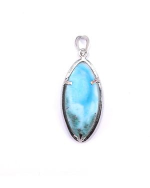 Mineralgems•Studio Larimar Navette Pendant With Sterling Chain - Blue