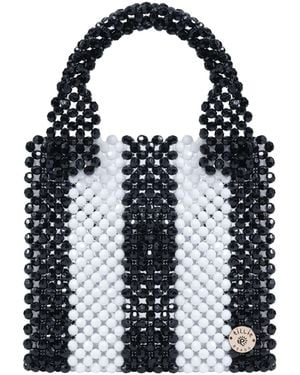 Tillie Beads And Stripe Round Handle Bead Small Tote - Black