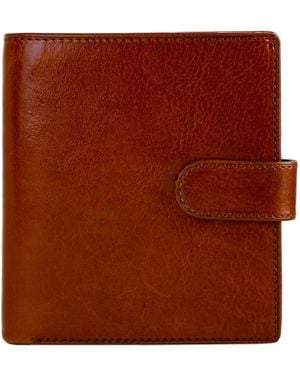 Time Resistance Leather Bifold Wallet With A Snap Closure - Brown