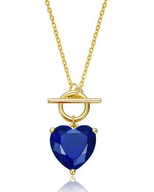 Genevive Jewelry Sterling Plated With Cubic Zirconia Heart Pendant Necklace - Blue