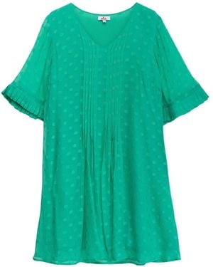 Niza Short Dress With Short Sleeves And Polka Dots Texture Fabric - Green
