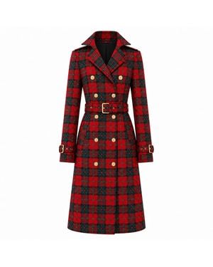 Richa Sharma Heritage Tartan Double Breasted Luxury Coat - Red
