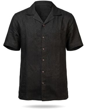 Stovaria Handwoven Hemp Camp Collar Shirt With Natural Dye - Black