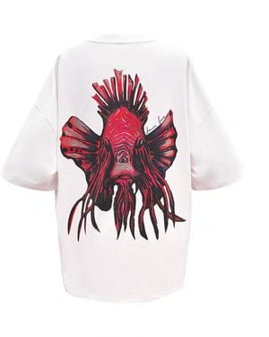 Janara Jones Uncle Choi Print Oversized Off- Cotton T-Shirt - Red
