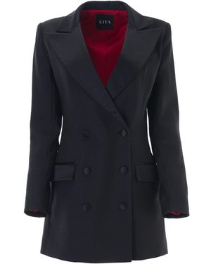 Lita Couture Tuxedo Wool & Silk Blend Dress - Blue