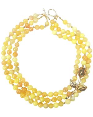 Way to Chic Agate Statement Necklace With Repurposed Rose Vintage Brooch - Metallic