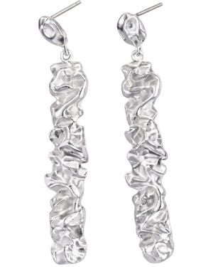 LINYA JEWELLERY Sculptra Textured Long Sterling Earrings - White