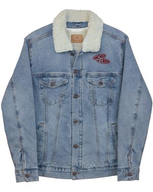 Anchor and Crew Light Denim Explore Co. Sherpa Denim Embroidered Jacket - Blue