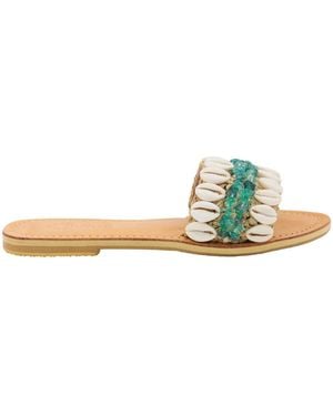 OhSun Nikki Raffia & Shell Slides - Green