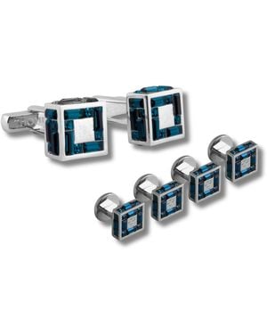Tateossian Thompson Swarovski Cube Cufflink And Shirt Studs Set - Blue