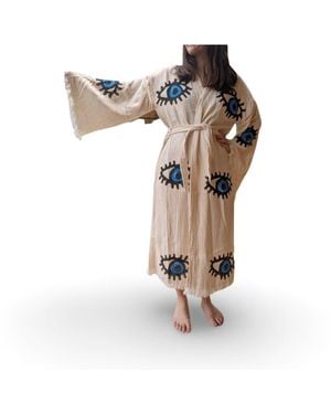 Casa Duniya Awali Hand-Stamped Off- Cotton Kimono - White