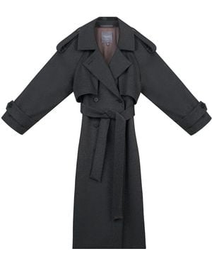 InAvati Long Belted Dark Wool Coat - Black