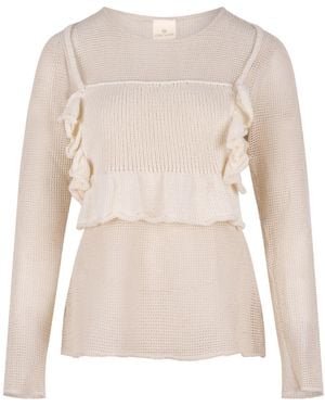 Gunda Hafner Ltd Neutrals Soft Lace Knit Detail Top - Natural