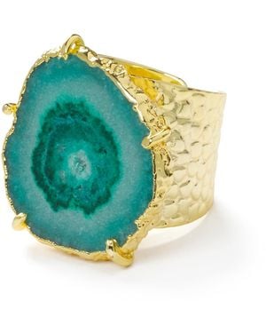 YAA YAA LONDON Gemstone 'Solar Power' Adjustable Statement Ring - Green