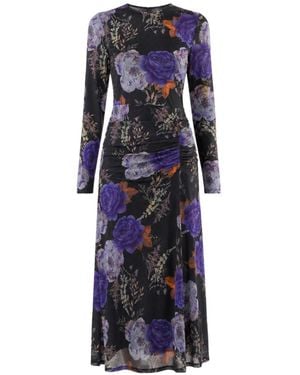 John Abgin Floral Mesh Gathered Midi Dress - Blue