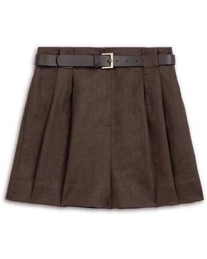 Nocturne Belted Linen Mini Shorts - Brown